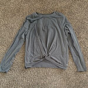 Elegant Charcoal Long Sleeve Twist Top